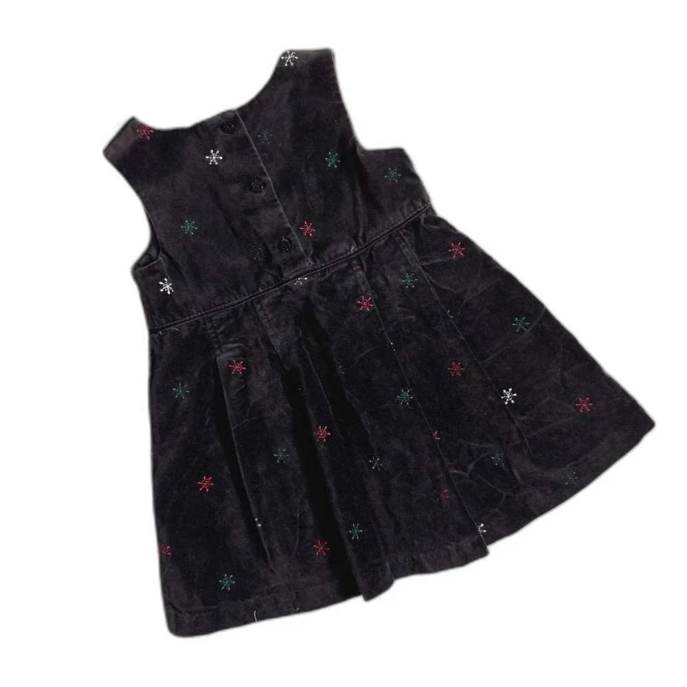 Vintage 90's Y2K‎ OshKosh B'Gosh Black Velvet Holiday Snowflake Dress 3T